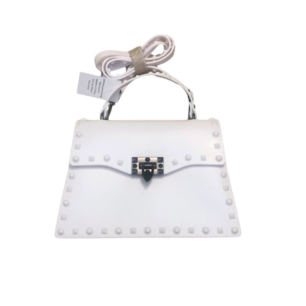White Rockstud Top Handle Bag Jelly Handbag Studded Crossbody Plastic Purse